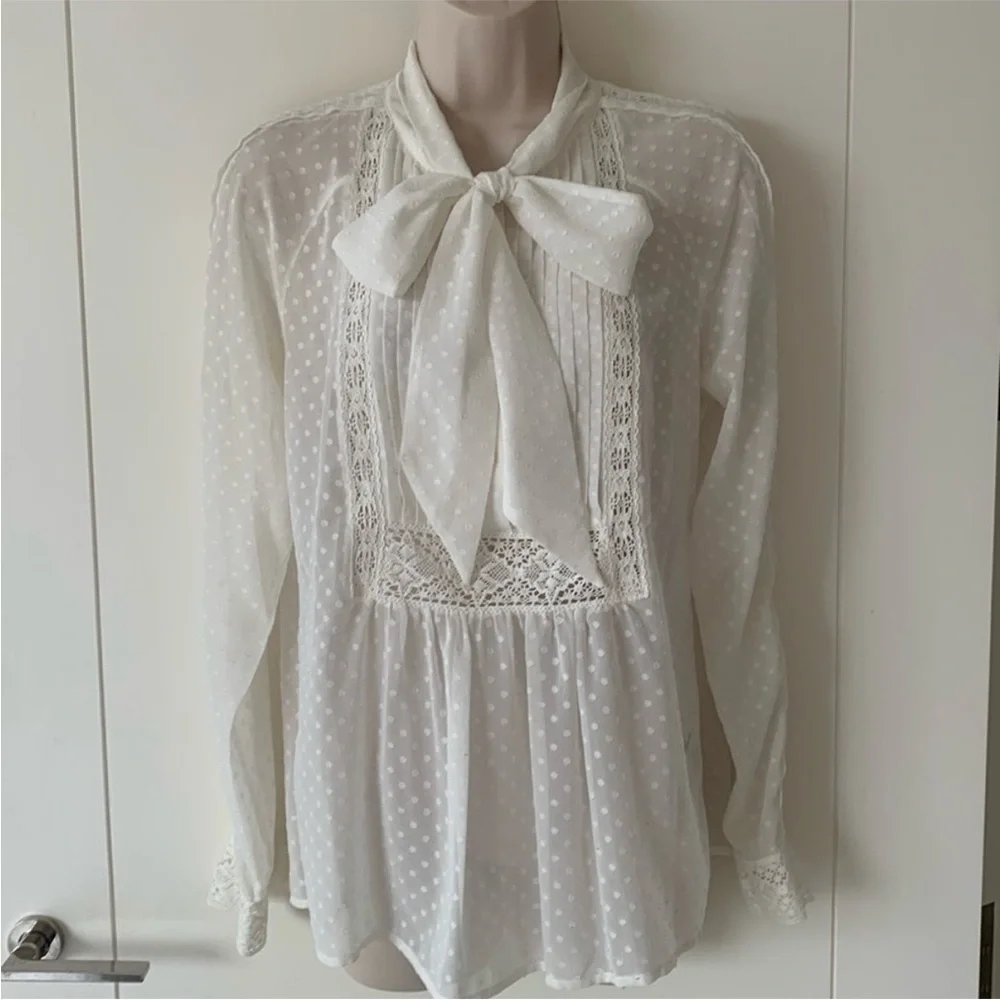 Somerset By Alice Temperley Ivory Dot Sheer Long Sleeve Kate Middleton Blouse 6 - Picture 4 of 14